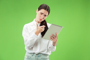 Image showing Businesswoman with laptop. Love to computer concept.