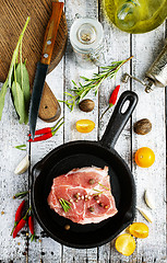 Image showing raw meat in pan