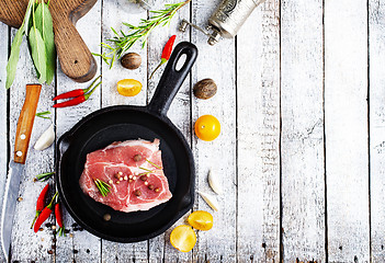 Image showing raw meat in pan