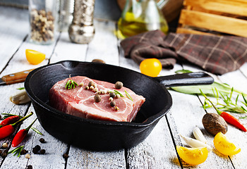 Image showing raw meat in pan