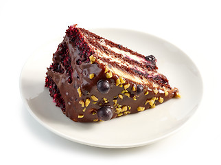 Image showing piece of chocolate and blackcurrant cake