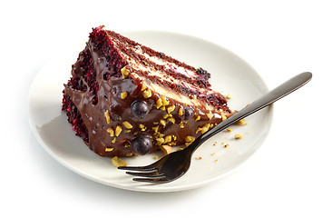 Image showing piece of chocolate and blackcurrant cake