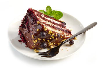 Image showing piece of chocolate and blackcurrant cake