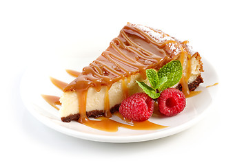 Image showing piece of caramel cheesecake