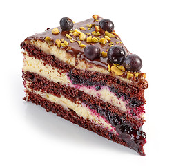 Image showing piece of chocolate and blackcurrant cake