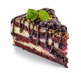 Image showing piece of chocolate and blackcurrant cake