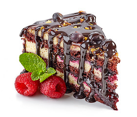 Image showing piece of chocolate and blackcurrant cake
