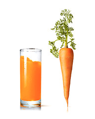 Image showing Juice glass with fresh organic carrot vegetable.
