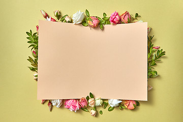 Image showing Paper congratulation card with flowers frame.