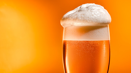 Image showing Lager beer settles in the glass with a white cap of foam