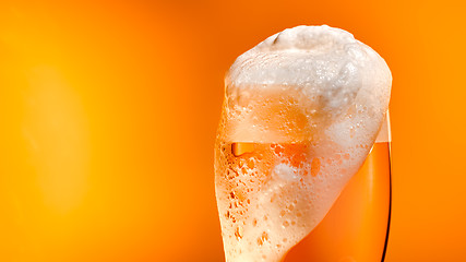 Image showing Lager beer settles in the glass with a white cap of foam