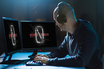 Image showing hacker with access denied messages on computers