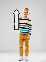 Image showing boy in striped pullover with upwards thick arrow