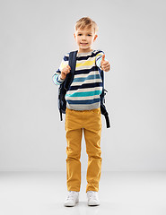 Image showing student boy with school bag showing thumbs up