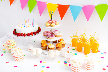 Image showing food and drinks on table at birthday party