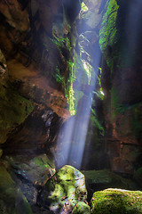 Image showing Light beams into the canyon