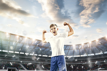 Image showing Young boy as winner at stadium