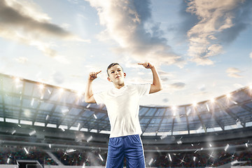 Image showing Young boy as winner at stadium