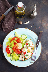 Image showing omelette with vegetables on white plate