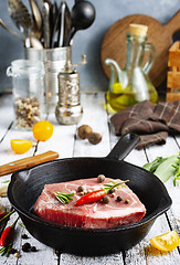 Image showing raw meat in pan