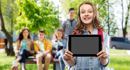 Image showing student girl with school bag and tablet computer