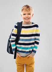 Image showing smiling student boy or schoolboy with school bag