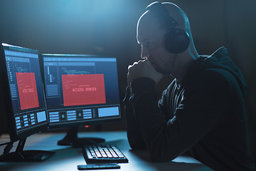 Image showing hacker with access denied messages on computers