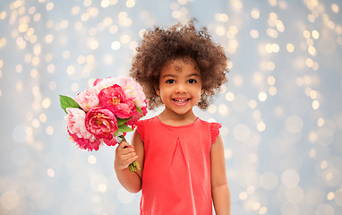 Image showing happy little african american girl with flowers