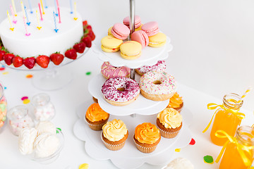 Image showing close up of stand with sweets at birthday party