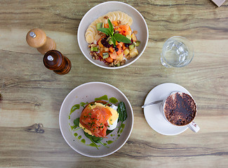 Image showing Delicious breakfast plates on table