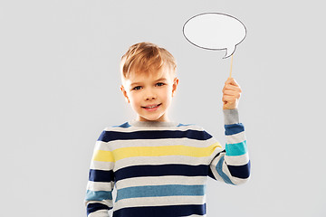 Image showing smiling boy holding blank speech bubble