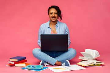 Image showing happy african american student woman with laptop