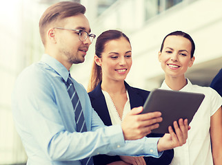 Image showing business people with tablet pc computer at office