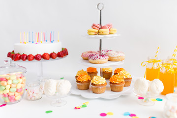 Image showing food and drinks on table at birthday party