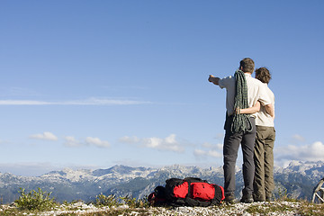 Image showing Mountaineers on mountain peak