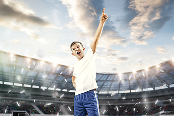 Image showing Young boy as winner at stadium