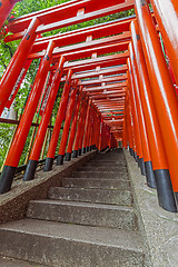 Image showing Japanese traditional red Tori gates in Tokyo