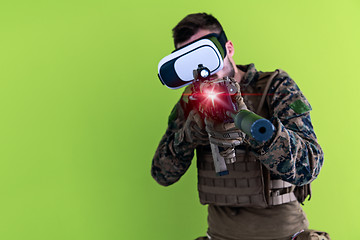 Image showing soldier virtual reality green background