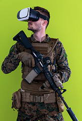 Image showing soldier virtual reality green background