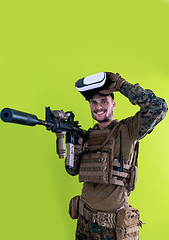 Image showing soldier virtual reality green background