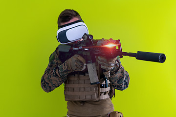 Image showing soldier virtual reality green background