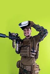 Image showing soldier virtual reality green background