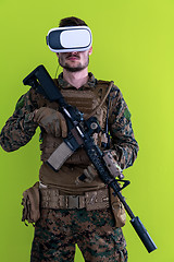 Image showing soldier virtual reality green background