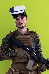 Image showing soldier virtual reality green background