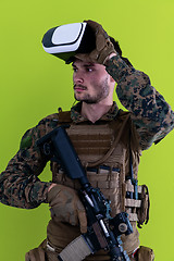 Image showing soldier virtual reality green background