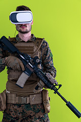 Image showing soldier virtual reality green background