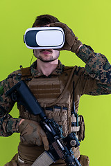 Image showing soldier virtual reality green background