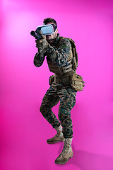 Image showing soldier in battle using virtual reality glasses