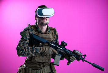 Image showing soldier in battle using virtual reality glasses