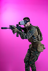 Image showing soldier in battle using virtual reality glasses